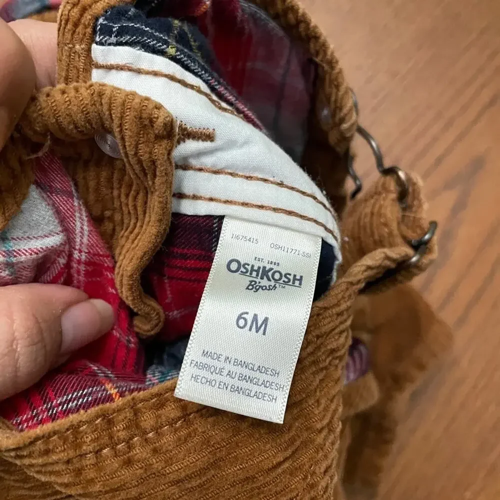 OshKosh Flannel Lined Corduroy Overalls 6m